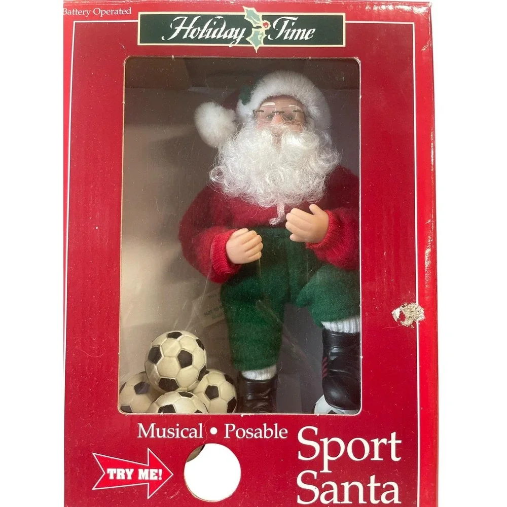 Holiday Time Musical Posable Sport Santa Soccer Figurine NIB Christmas Decor